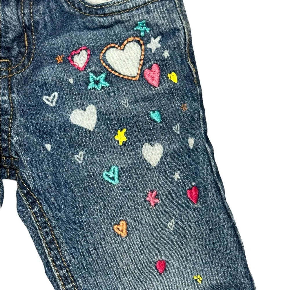 OshKosh Flare Denim Jeans Heart Embroidered Girls Size 3T Blue Pink‎ Casual